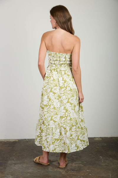 sweet escape tropical floral strapless midi dress | kiwi
