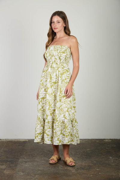 sweet escape tropical floral strapless midi dress | kiwi