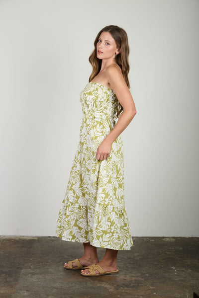 sweet escape tropical floral strapless midi dress | kiwi