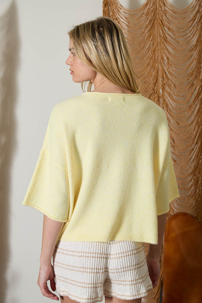 an easy yes short sleeve cardigan | butter yellow