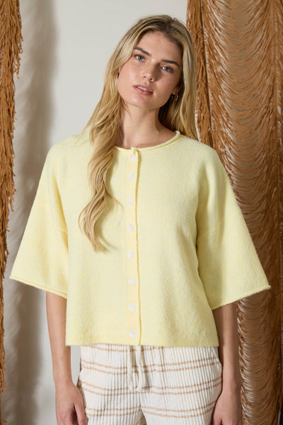 an easy yes short sleeve cardigan | butter yellow