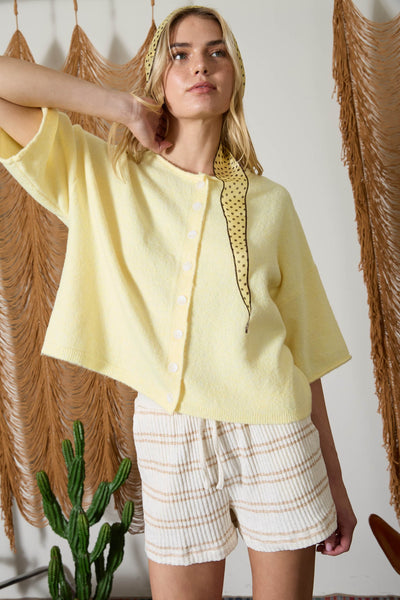 an easy yes short sleeve cardigan | butter yellow