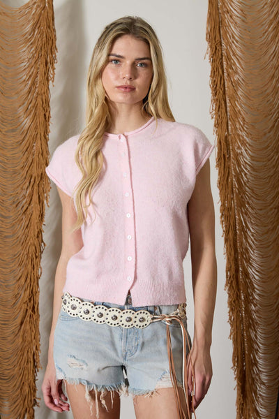 crowd pleaser sleeveless cardigan | pink