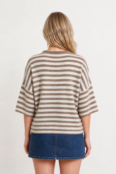 swept up in something striped short sleeve cardigan | light mocha
