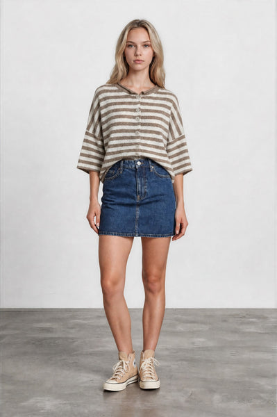 swept up in something striped short sleeve cardigan | light mocha