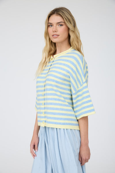 swept up in something striped short sleeve cardigan | yellow