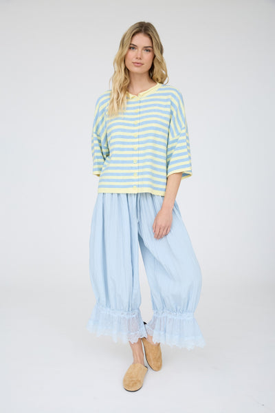 swept up in something striped short sleeve cardigan | yellow