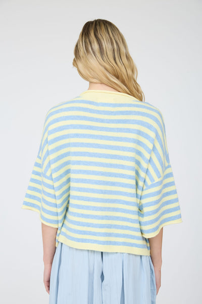 swept up in something striped short sleeve cardigan | yellow