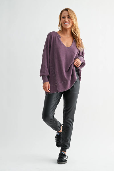 dream about you oversized waffle knit top | dark plum