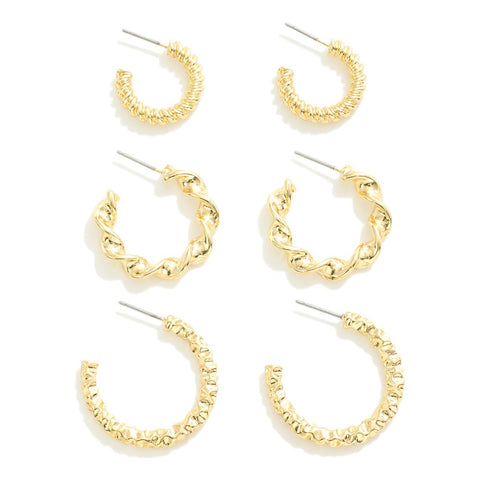 set/3 twisted hoops | gold