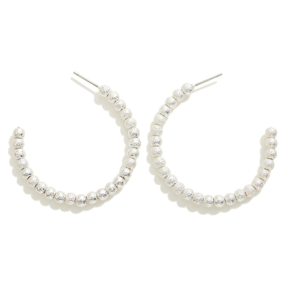 beaded drop hoops | silver