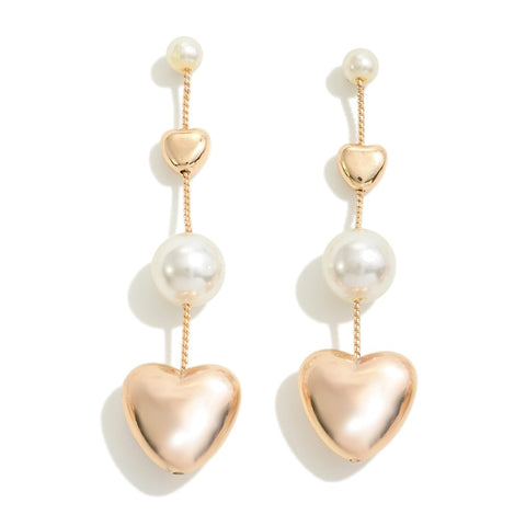 waterfall pearl + heart earrings | gold + cream