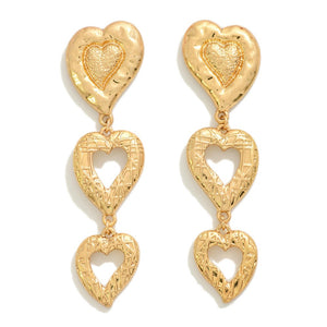 textured heart drop earrings | gold