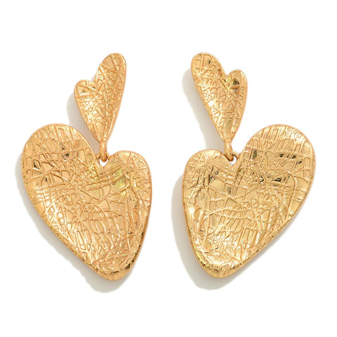 textured heart drop earrings | gold