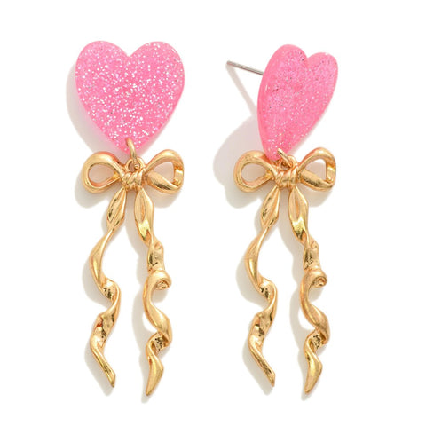 heart + metal bow earrings | pink