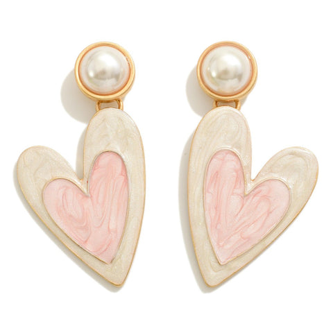 marbled heart drop earrings | ivory