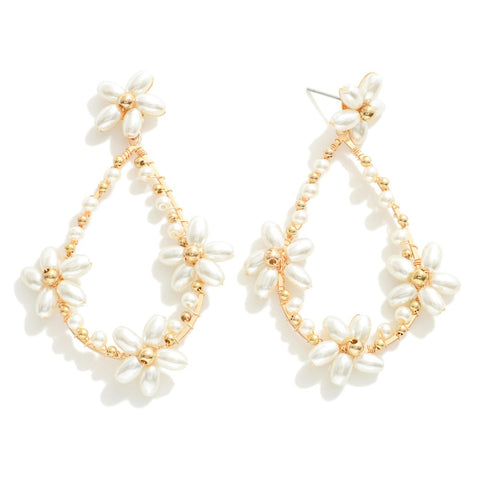 pearl floral teardrop earrings | gold