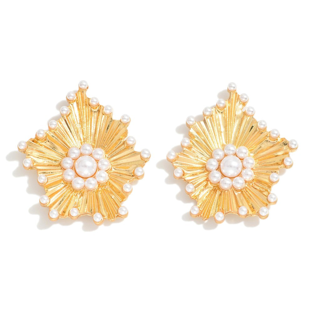 pearl cluster floral earrings | gold