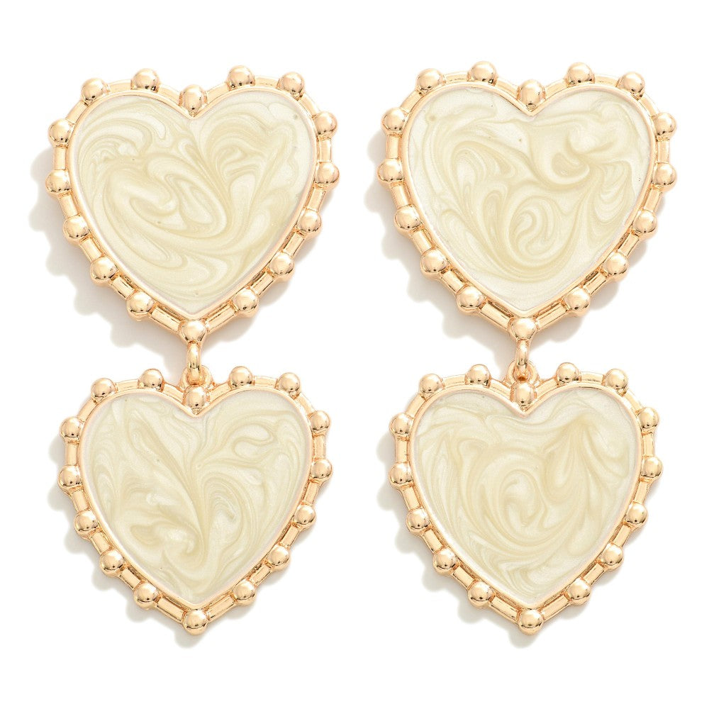 enamel heart drop earrings | white
