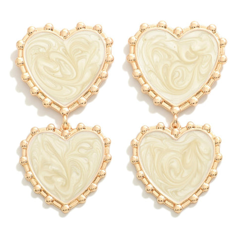 enamel heart drop earrings | white