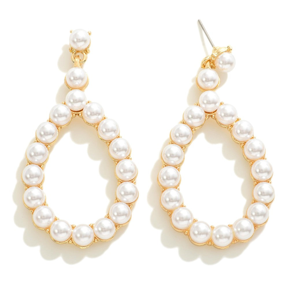 pearl studded teardrop earrings | gold
