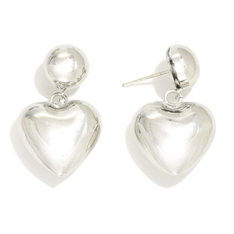 puffy heart earrings | silver