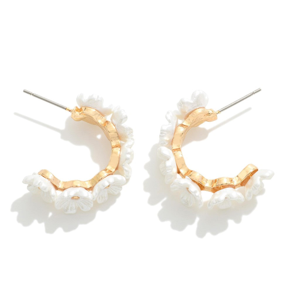 pearlescent flower hoops | white