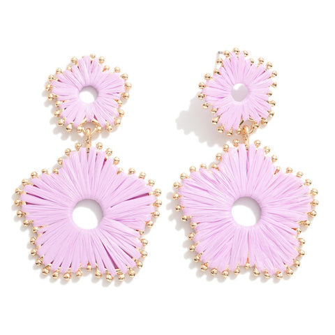 raffia floral drop earrings | lavender