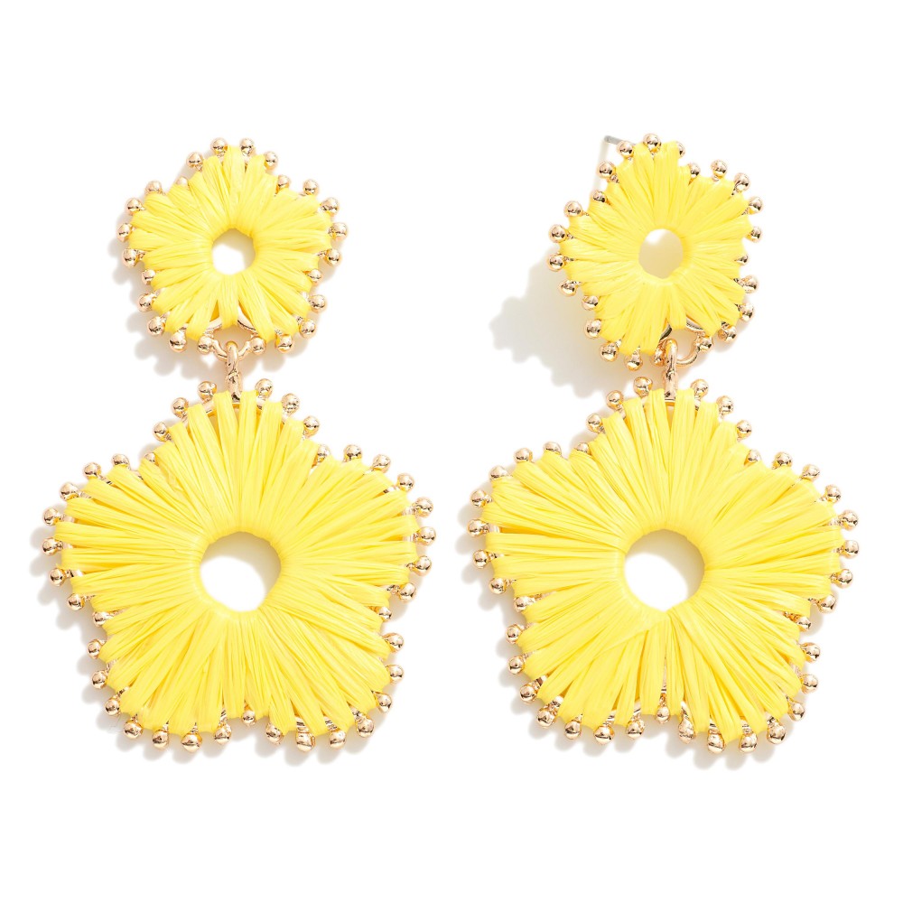 raffia floral drop earrings | yellow
