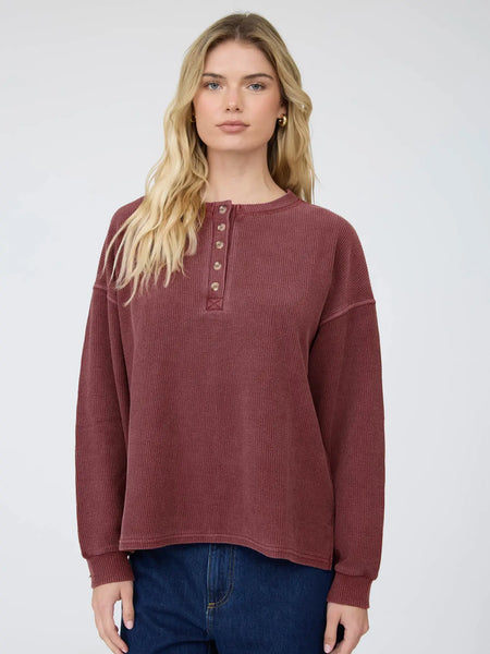 carry on your way washed ribbed henley | burgundy