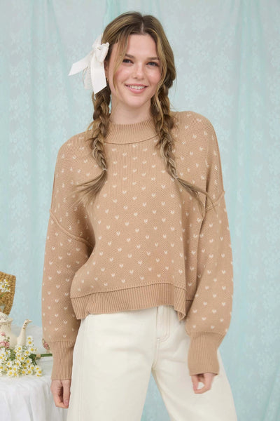 here for the cheer heart pattern sweater | khaki