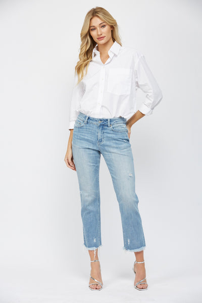 lauren mid-rise cigarette crop jeans | powder blue