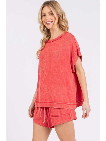 soft current washed ribbed set | red