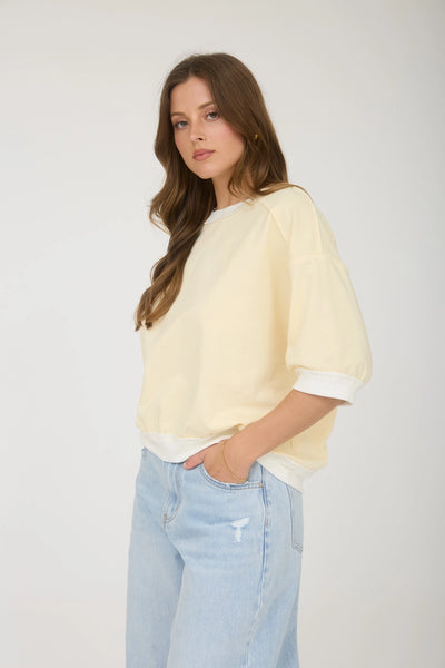 trust what you know contrast trim knit top | butter yellow