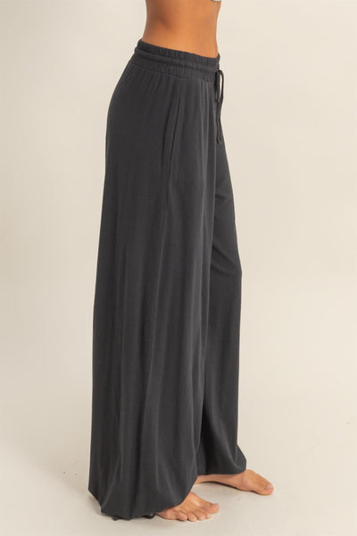 slow sundays wide leg lounge pants | black