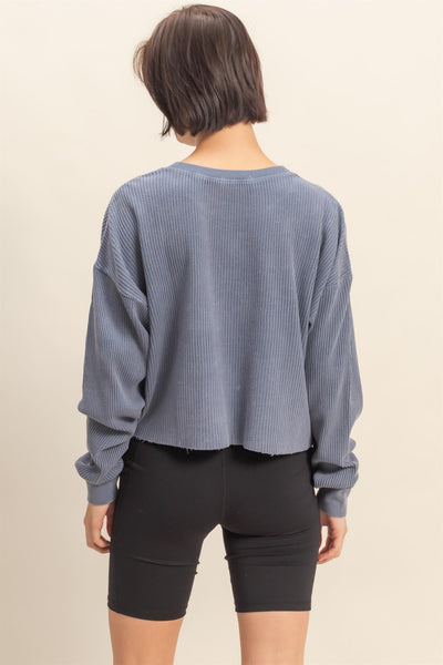 sweet applause mineral wash waffle knit top | dusty navy