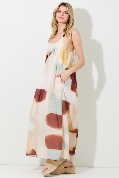 perfectly grounded printed shoulder tie maxi dress | red multi
