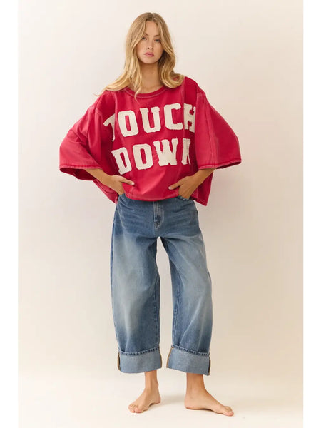 touch down acid wash oversized top | red
