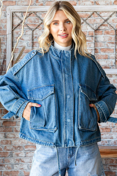 need a change double pocket denim utility jacket | medium wash