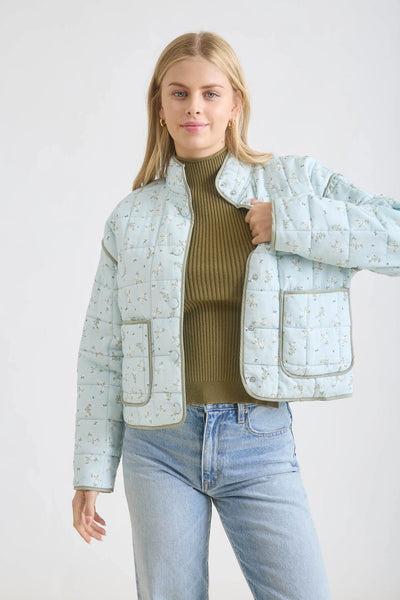 unending warmth quilted floral puffer jacket | sage