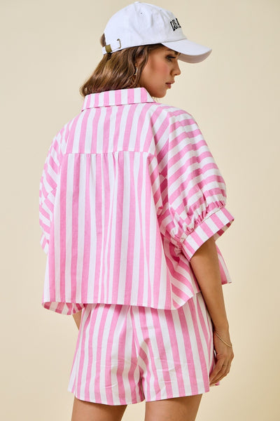 bound to be striped top + short set | pink