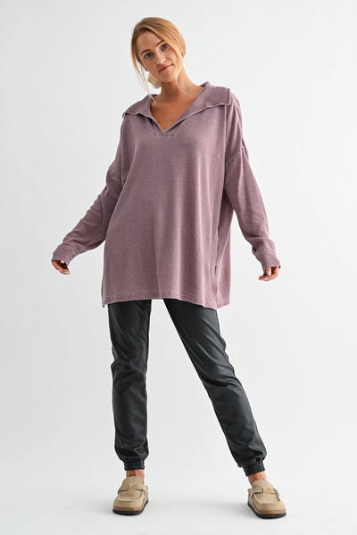 push the limits oversized waffle knit top | rose taupe