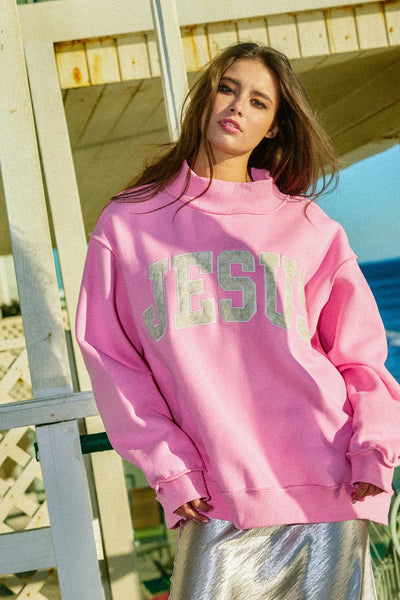 Jesus embroidered mockneck | bubblegum pink + camo