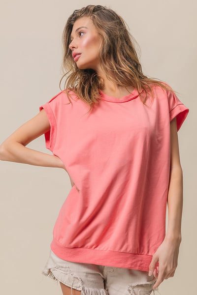 heading south french terry basic top | coral