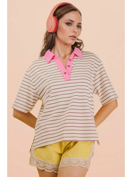 on the edge oversized striped knit top | white mix