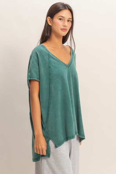 feeling your best oversized mineral wash top | dark teal