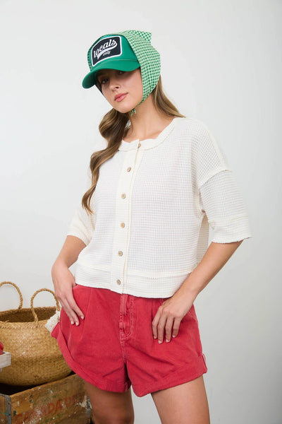 let you win waffle knit top | cream