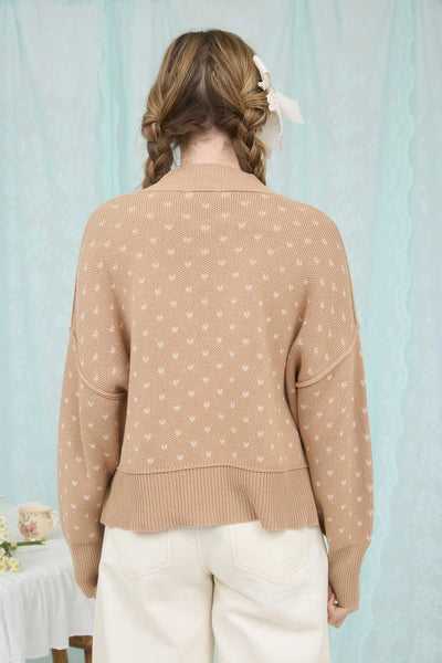 here for the cheer heart pattern sweater | khaki