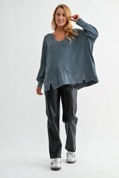 dream about you oversized waffle knit top | midnight navy