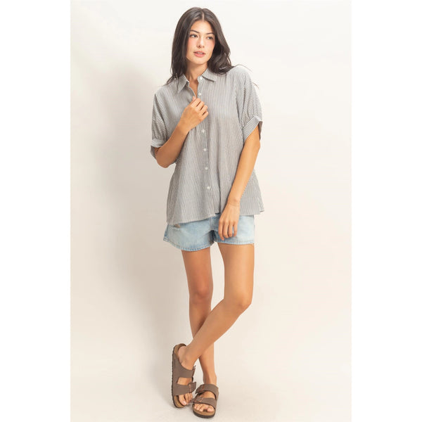 keep it cute striped button up top | black + cream